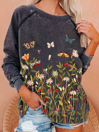 Outdoor Langarm Baumwolle Blumenmuster Sweatshirt