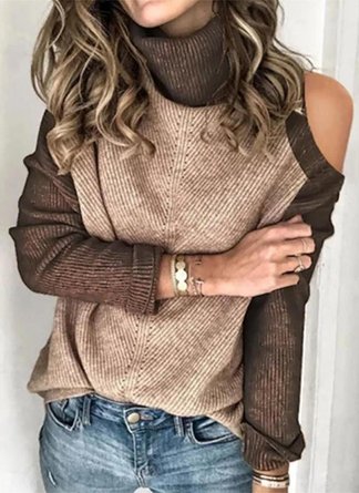 Farbblock Lässiger Pullover mit Rollkragen