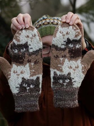Polyester Retro Winter Handschuhe mit Katze Print