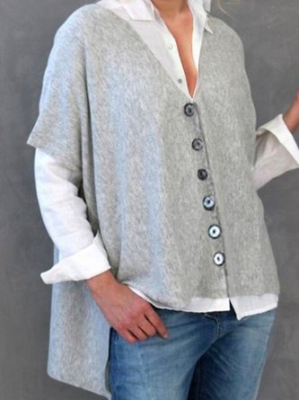Damen Lässig Winter Unifarben Halbarm V-Ausschnitt Täglich Große Größen Baumwollmischung Pullover