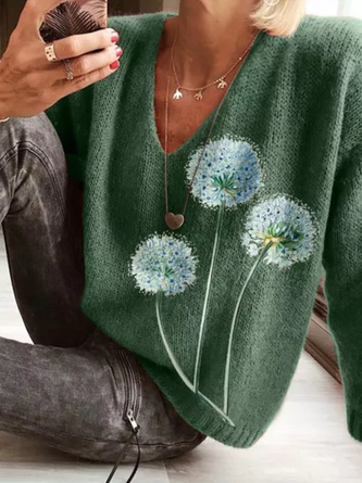 Damen Lässig Herbst V-Ausschnitt Acryl Täglich Langarm Pullover