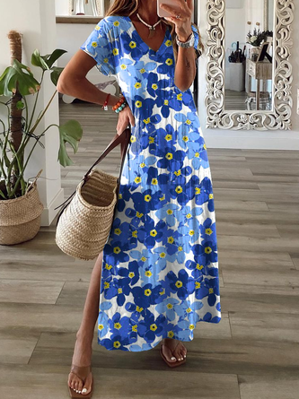 Kurzarm Böhmische Kleider mit Print