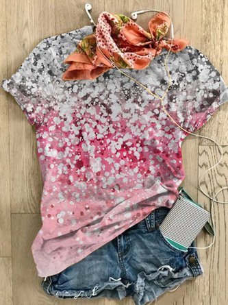 Rundhals Sommer T-Shirts mit Polka Dots Print