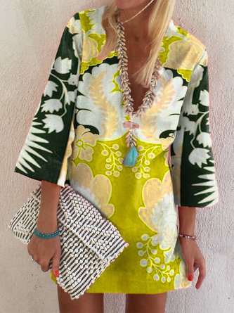 Batik Böhmische Kleider mit V-Ausschnitt