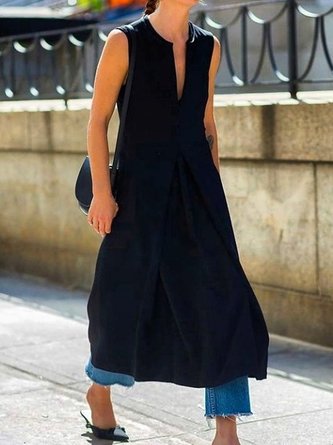 Retro Ärmelloses Freizeitkleid mit V-Ausschnitt