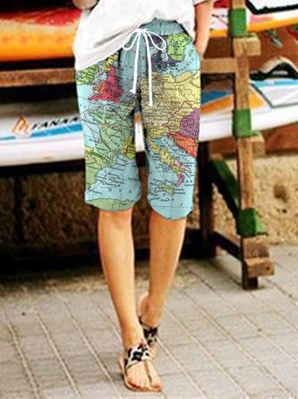 Karte Print Normale Freizeithose mit Taschen