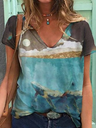 V-Ausschnitt Batik Shirts & Blusen mit Kurzarm