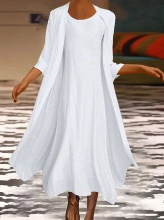 Lässig Polyester Rundhals Lang Kleid mit Mantel Set