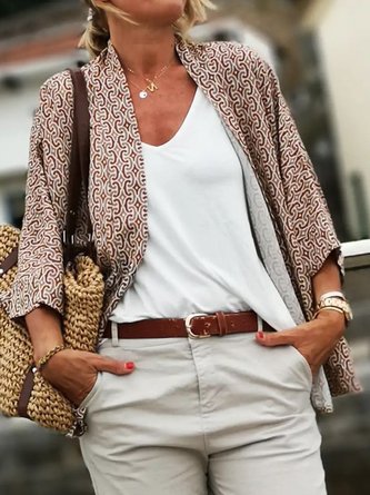 3/4 Ärmel Basic Normal Print Strickjacke