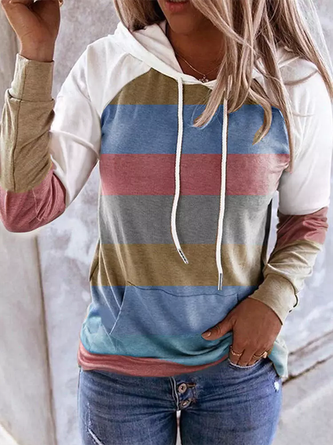 Kapuze Lässig Farbblock Langarm Sweatshirts