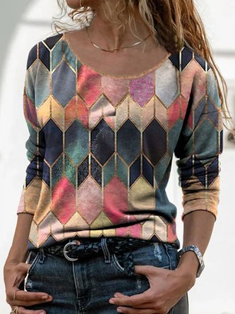 Damen Geometrisch Farbbl Lässige Baumwollgemische Shirts