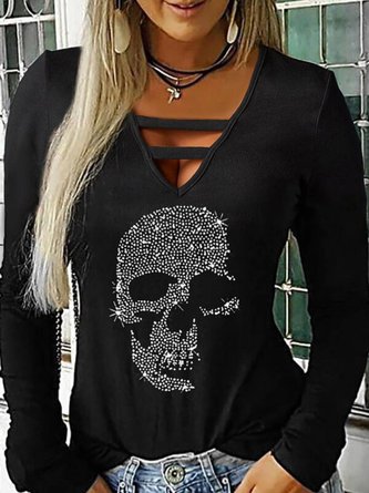 Sexy Langarm V-Ausschnitt Blusen&Shirts
