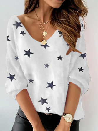 Große Größen Stern Print Sweatshirts mit V-Ausschnitt