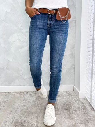Dünn Denim Knopf Lang Jeans