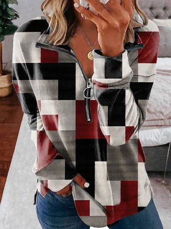Lässig Revers Geometrisch Sweatshirts