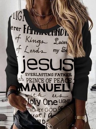 Jesus Buchstabenmuster Langarm Große Größen Lässig Sweatshirts