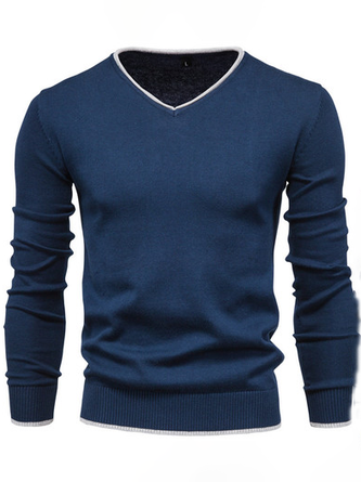 V-Ausschnitt Langarm Pullover aus Baumwolle