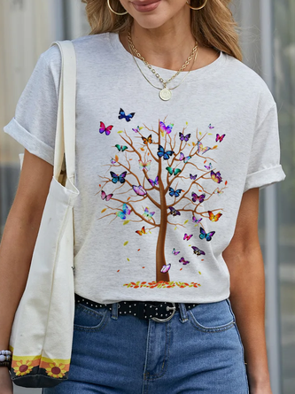 Rundhals Shirts & Blusen mit Schmetterling Print