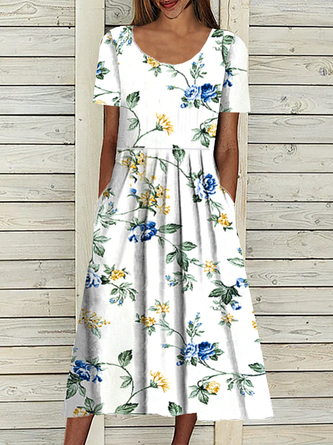 Kurzarm Lässiges Kleid mit Taschen