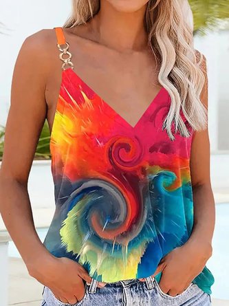 Locker V-Ausschnitt Batik Gewebe Tanktop