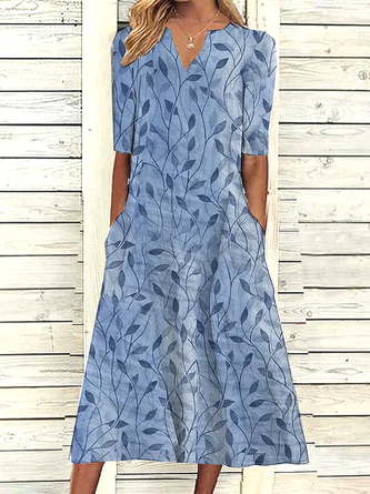 Pflanzen Kurzarm Gewebe Kleid