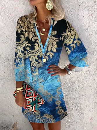 Ethnisch Paisley Print Kleid Farbverlauf Langarm Urlaub Noracora