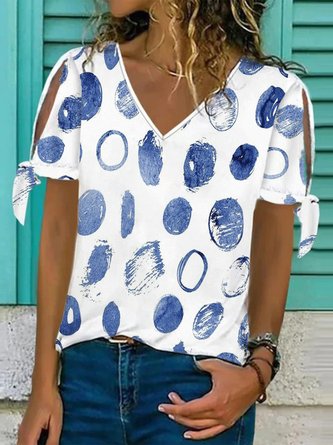 Polka Dots V-Ausschnitt Lässig Kurzarm Locker T-Shirt