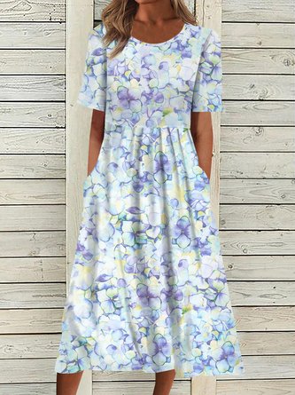 Geblümt Kurzarm Gewebe Kleid