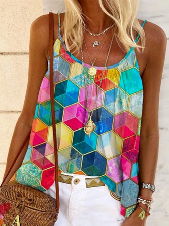Lässig Ärmellos Rundhals Große Größen Print Tanktop Bluse Westen