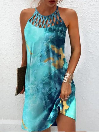 Farbverlauf Print Kleid Neckhold elegant Ausschnitt Party Noracora