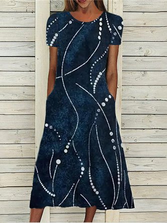 Taschen Kurzarm Gewebe Kleid