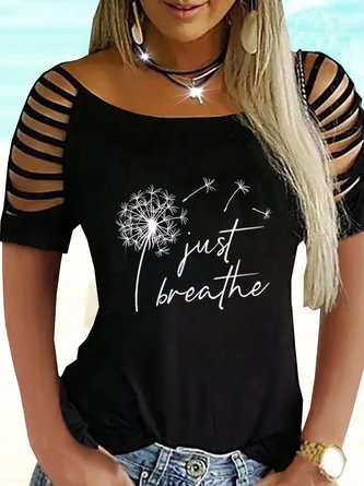Sexy Löwenzahn Buchstabe Locker Rundhals T-Shirt