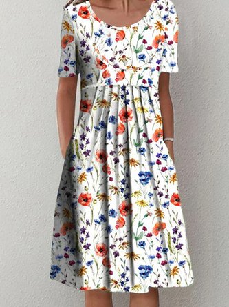 Geblümt Locker Lässig Kurzarm Gewebe Kleid