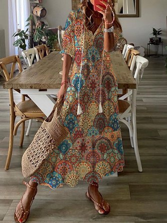 V-Ausschnitt Geometrisch Halbarm Große Größen Freizeitkleid