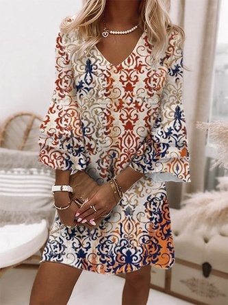 Ethnisch V-Ausschnitt Freizeitkleid