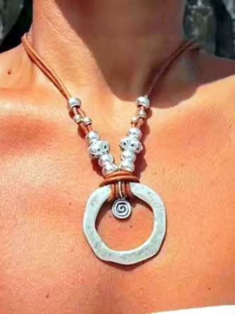 Damen Retro Abstrakt Alle Jahreszeiten Bördeln Leder Urlaub Metall Standard Kette Halsketten Halskette