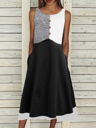 Lässig Ärmellos Rundhals Große Größen Print Kleid