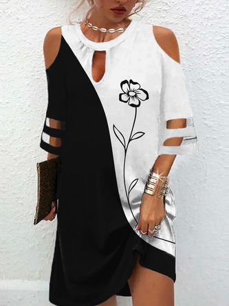 Große Größen Geblümt Weit Freizeitkleid