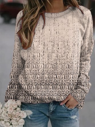 Damen Lässig Abstrakt Herbst Mikroelastizität Täglich Jersey Rundhals H-Linie Regelmäßig Größe Sweatshirts