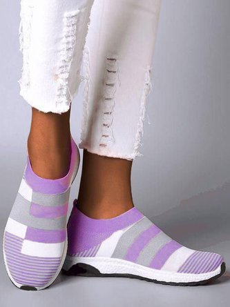 Damen Farbblock Sport Alle Jahreszeiten Flach Geschlossen Textil Slip On Fliege Gewebe Schuhe EVA Sneakers