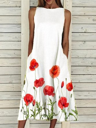 Blumen Print Kleider A-Line Ärmellos lässiger Stil Noracora