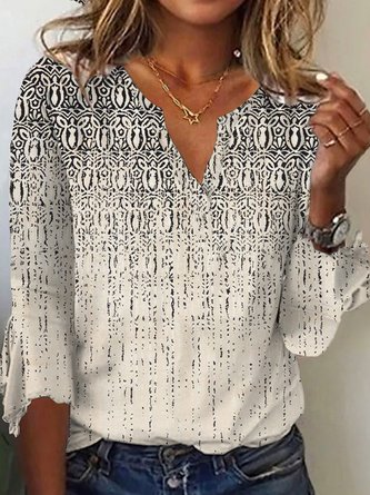 Damen Lässig Ethnisch Herbst Polyester Mikroelastizität 3/4 Ärmel Regelmäßig H-Linie Regelmäßig Größe Blusen & Shirts