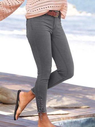 Damen Lässig Unifarben Herbst Normal Mikroelastizität Täglich Denim Lang Legging Freizeithose