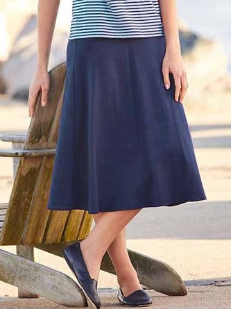 Lässig Unifarben Herbst Polyester Normal Mikroelastizität Täglich Weit Midi Rock für Damen