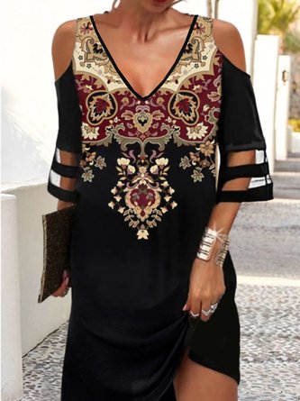 Lässig 3/4 Ärmel V-Ausschnitt Print Kleid