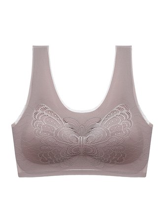 Unifarben Alle Jahreszeiten Einfach Nylon Leicht Spitze Bestseller Ärmellos Rundhals Kabellos BH für Damen