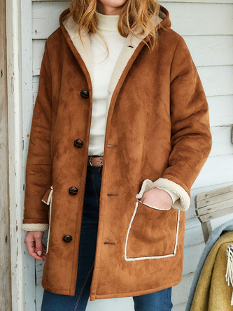 Lässig Unifarben Kapuze Veloursleder Jacke
