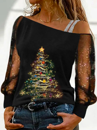 Weihnachten Lässig Mesh Blusen & Shirts