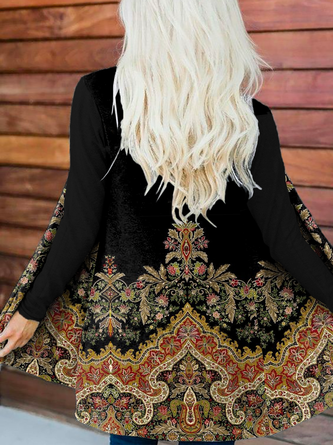 Hippie Print Lässig Langarm Oberbekleidung Mantel