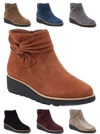 Bequem Weich Leder Schleife Rund Niedrig Stiefelette